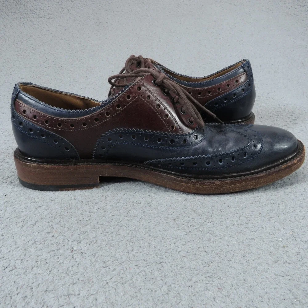 Salvatore Ferragamo Mens 5.5 EE Navy Oxblood Brogue Oxford Dress Shoes Italy